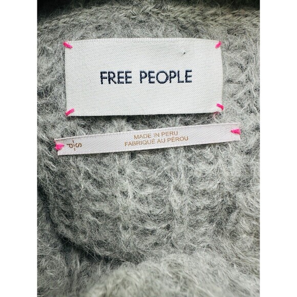 Free People Alpaca Blend Gray Open Knit Turtleneck Oversized Sweater Women SMALL - Picture 6 of 10